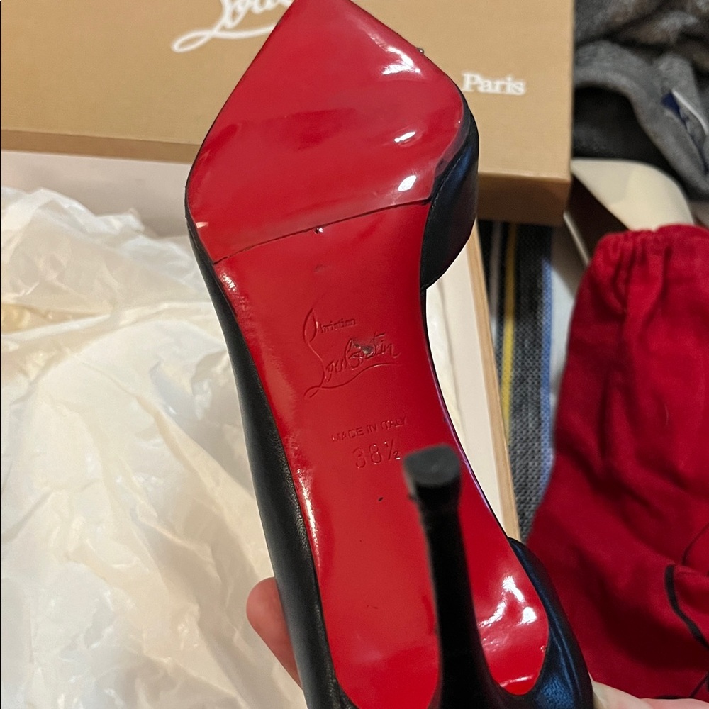 Christian Louboutin Black and Gold Studded Heels - Picture 5 of 10
